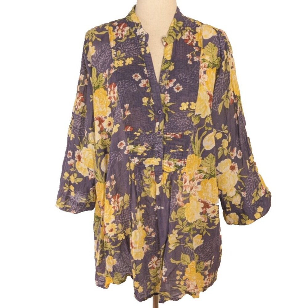 Magazine Women's 4X Semi-sheer Cotton Floral Pin Tuck Pullover Tunic Top